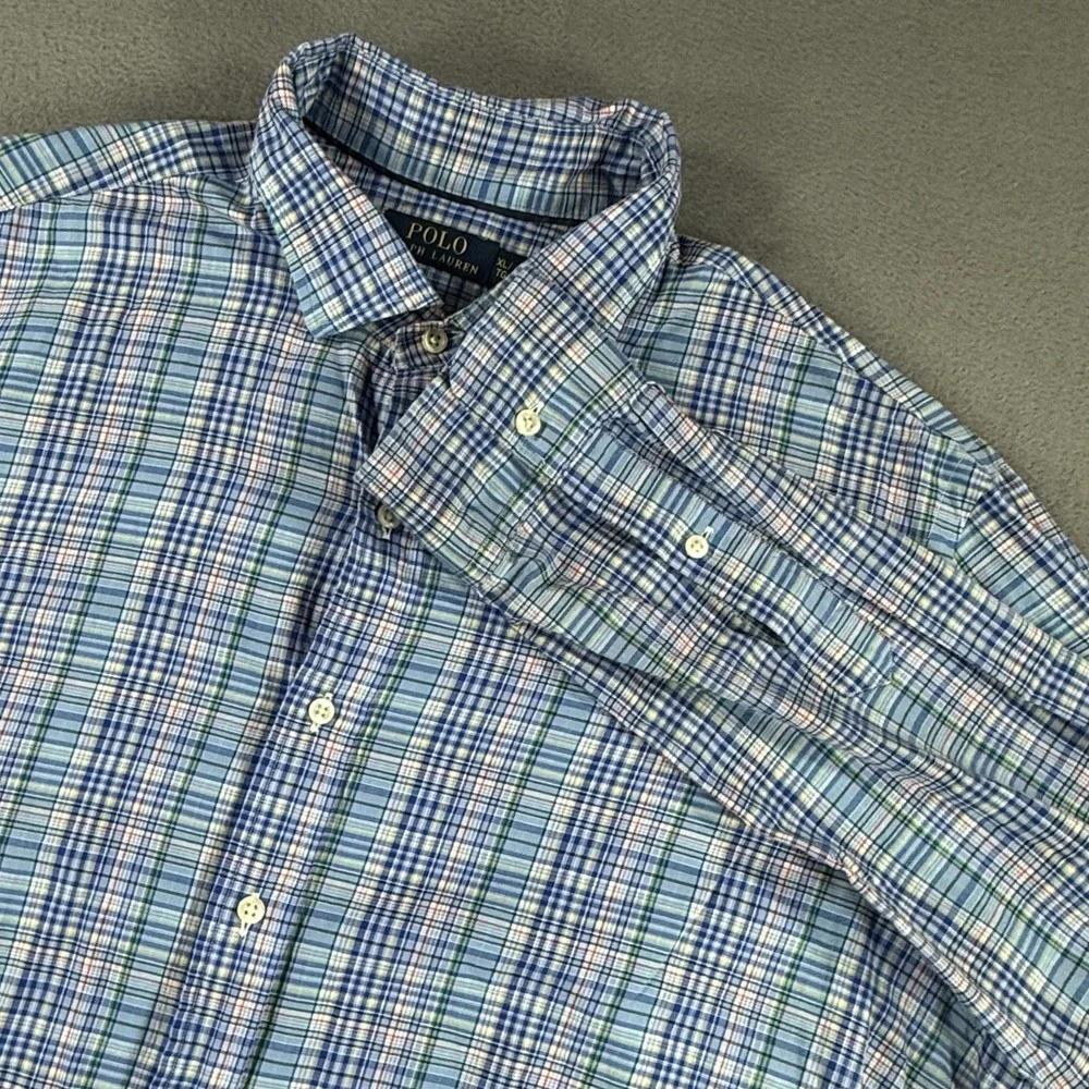 Polo Ralph Lauren Shirt Mens XL Blue Plaid Long Sleeve Button Down Pony Dress